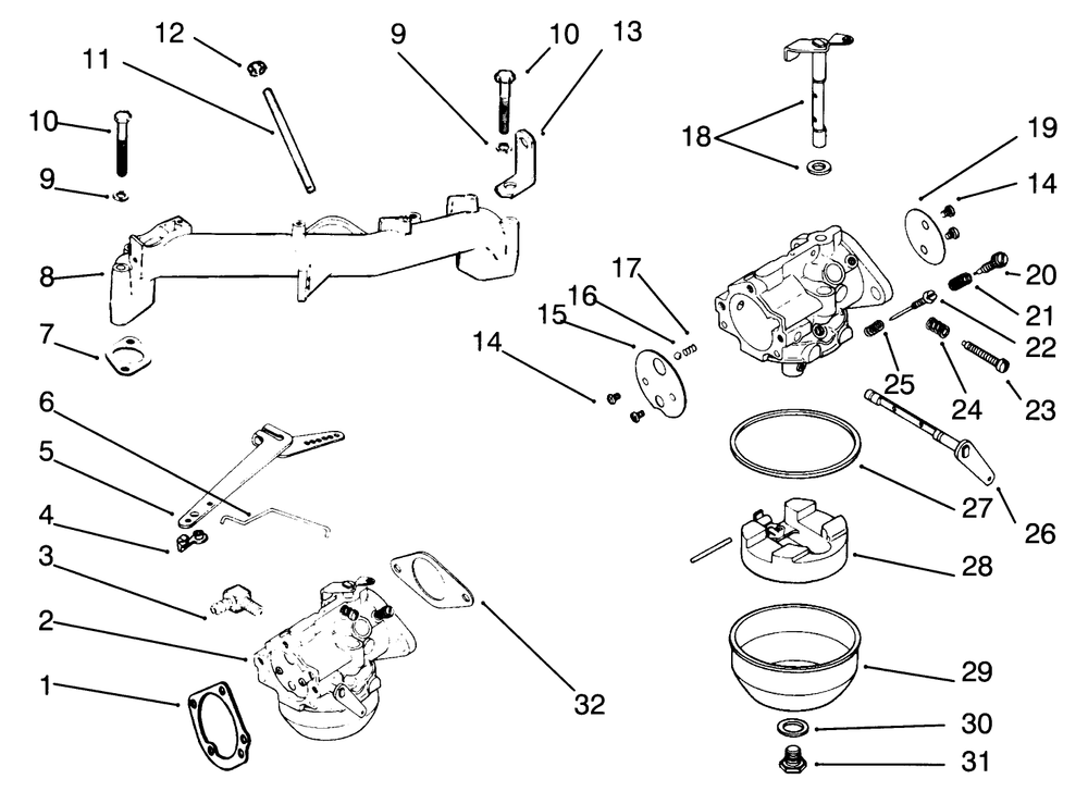 Carburetor Diagram and Parts List for 30718 4900001 - 4999999 Toro Lawn Tractor