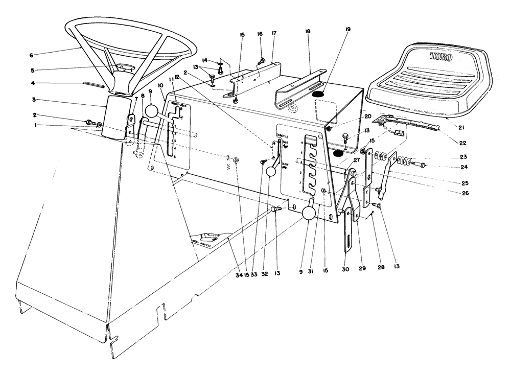 Seat & Steering Wheel Assembly Diagram and Parts List for 56155 4000001 - 4999999 Toro Lawn Tractor
