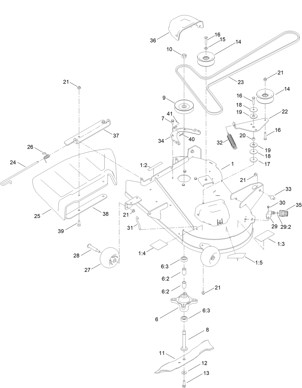 34in Deck And Decal Assembly Diagram and Parts List for 75734 410210000 - 413999999 Toro Lawn Tractor