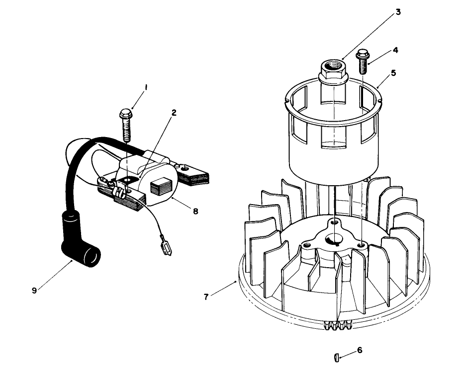 Magneto & Flywheel Assembly (Model No. Vml0-5) Diagram and Parts List for 20926B 1000001 - 1999999 Toro Lawn Mower
