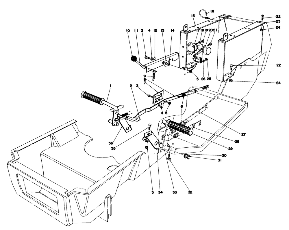Brake & Clutch Pedal Assembly Diagram and Parts List for 57300 1000001 - 1999999 Toro Lawn Tractor