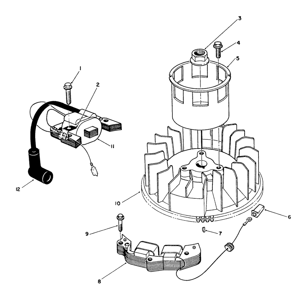 Magneto & Flywheel Assembly (Engine Model No. Vmk9-3) Diagram and Parts List for 26624 0001102 - 0999999 Toro Lawn Mower