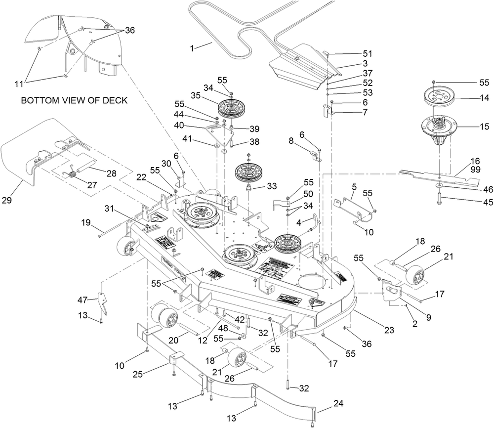 Deck Assembly Diagram and Parts List for 74296 (311000001-311999999)(2011) Toro Lawn Mower