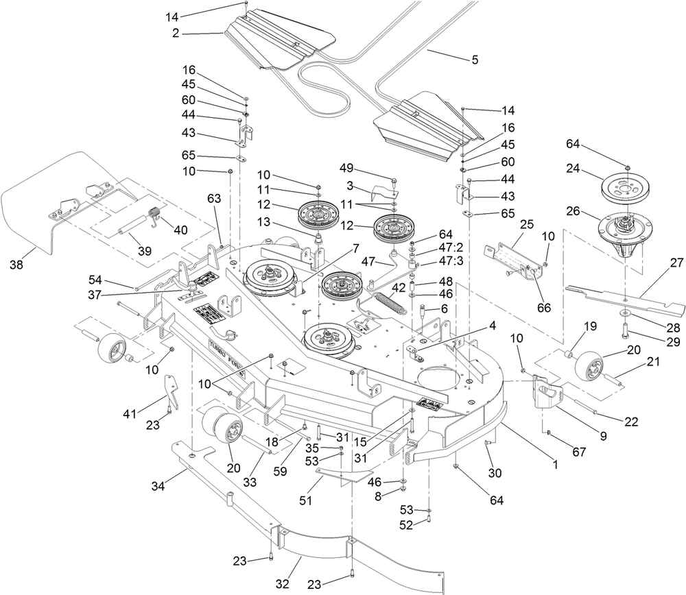 Deck Assembly Diagram and Parts List for 74265TE (311000001-311999999)(2011) Toro Lawn Mower