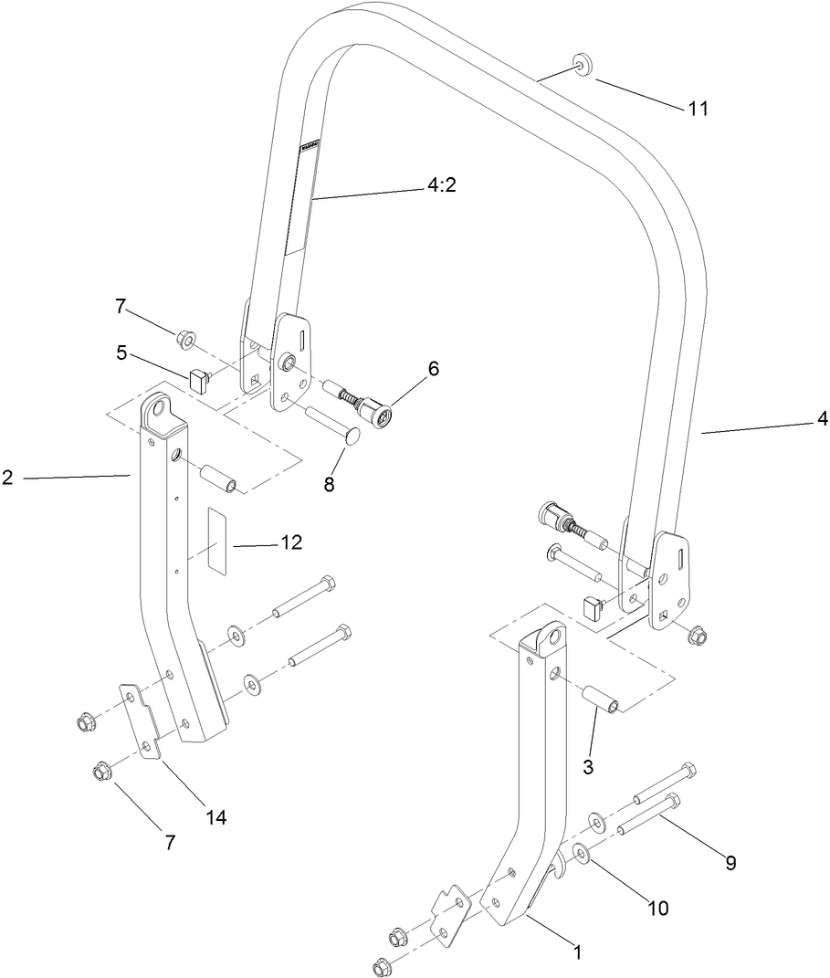 Roll-Over Protection System Assembly Diagram and Parts List for 74901 (313000001-313999999)(2013) Toro Lawn Mower
