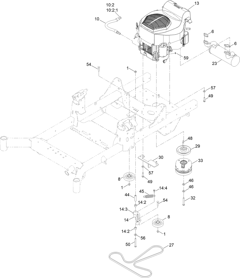 Engine Assembly Diagram and Parts List for 76601 409103364 - 410399999 Toro Lawn Tractor