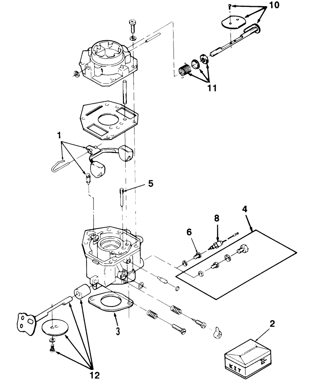 Carburetor Components Diagram and Parts List for 74140 590001 - 599999 Toro Lawn Tractor