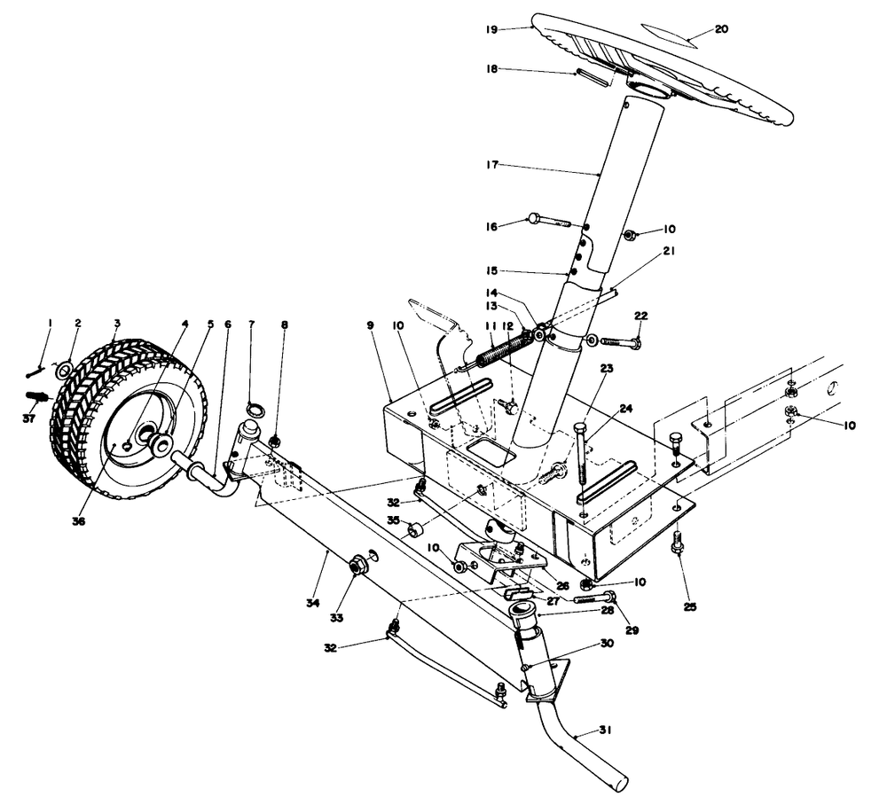 Front Axle Assembly Diagram and Parts List for 56027 4000001 - 4999999 Toro Lawn Tractor