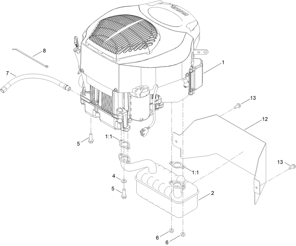 Engine And Muffler Assembly Diagram and Parts List for 76530 417116866 - 417309999 Toro Lawn Tractor