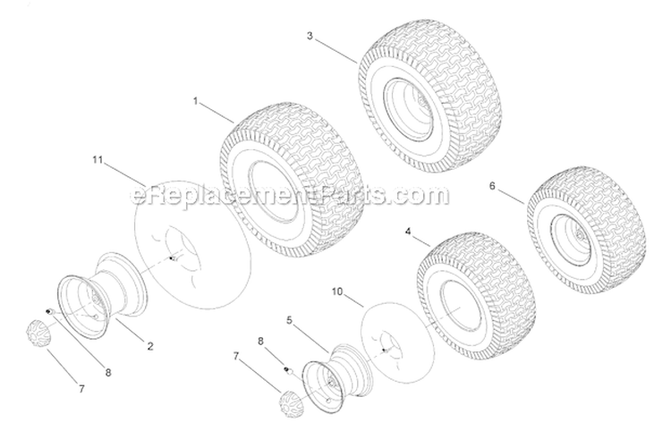 FrontRear Wheel Assembly Diagram and Parts List for 13AP60RP744 2006 Toro Lawn Tractor