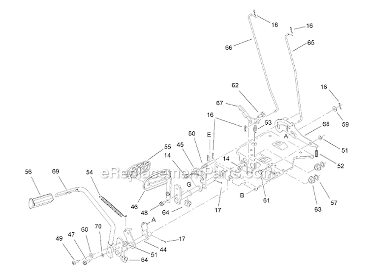 Brake  Traction Pedal Assembly Diagram and Parts List for 13AX60RG744  Toro Lawn Tractor