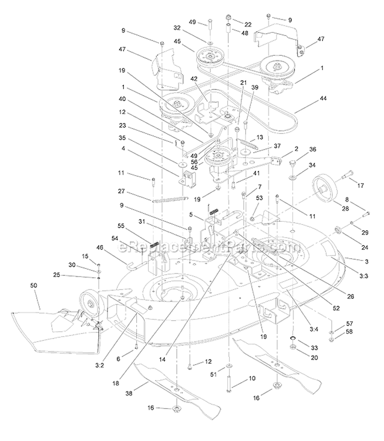 Deck Assembly Diagram and Parts List for 13AX60RG744  Toro Lawn Tractor