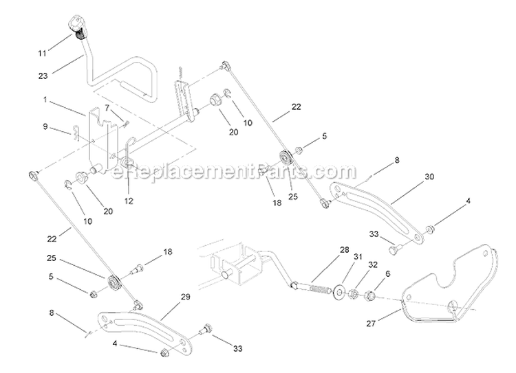 Deck Lift Arm Assembly Diagram and Parts List for 13AX60RG744  Toro Lawn Tractor