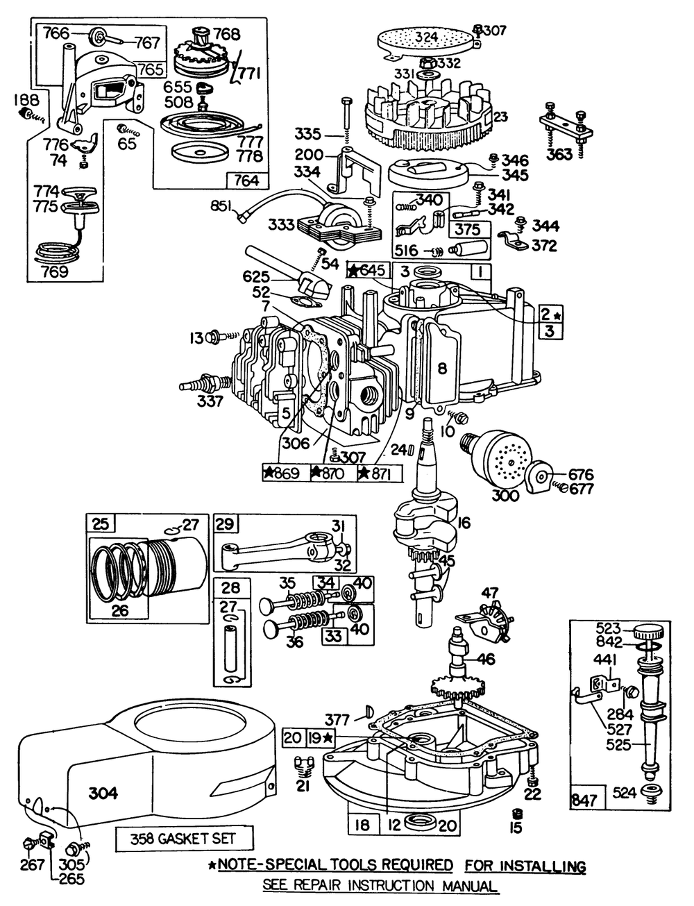 Engine Briggs & Stratton Model 92508-1033-01 Diagram and Parts List for 16300 2000001 - 2999999 Toro Lawn Mower