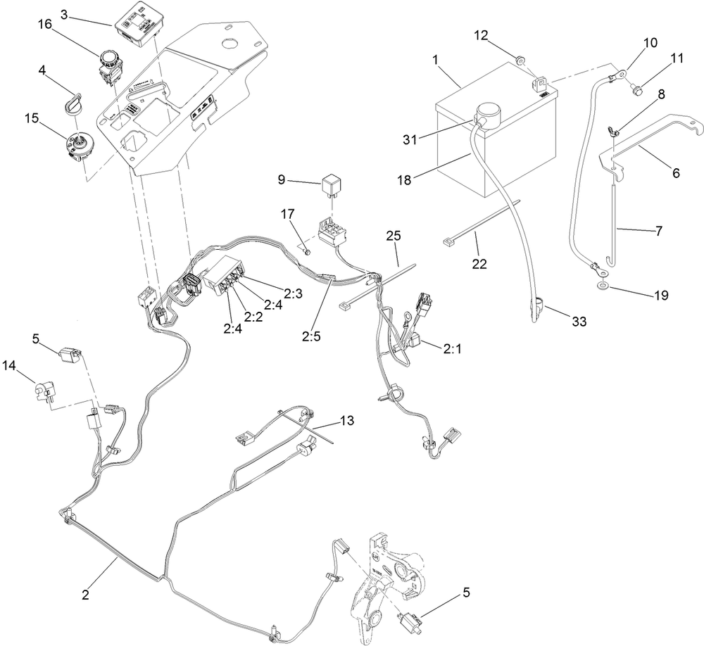 Electrical System Assembly Diagram and Parts List for 74951 (311000403-311999999)(2011) Toro Lawn Mower