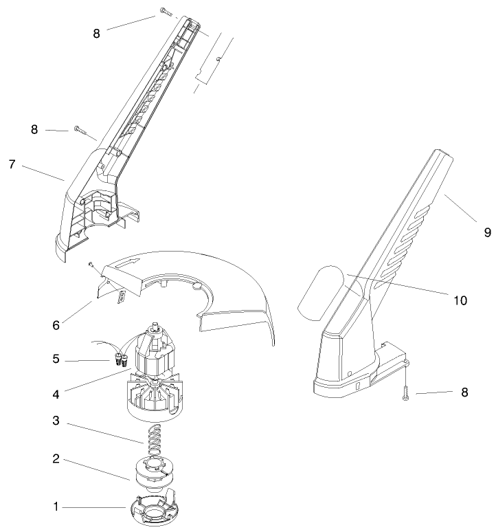 Motor & Housing Assembly Diagram and Parts List for 51307 89000001 - 89999999 Toro Trimmer