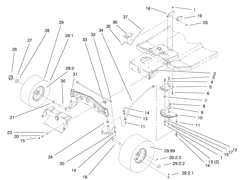 Steering Assembly Diagram and Parts List for 71221 9900001 - 9999999 Toro Lawn Tractor