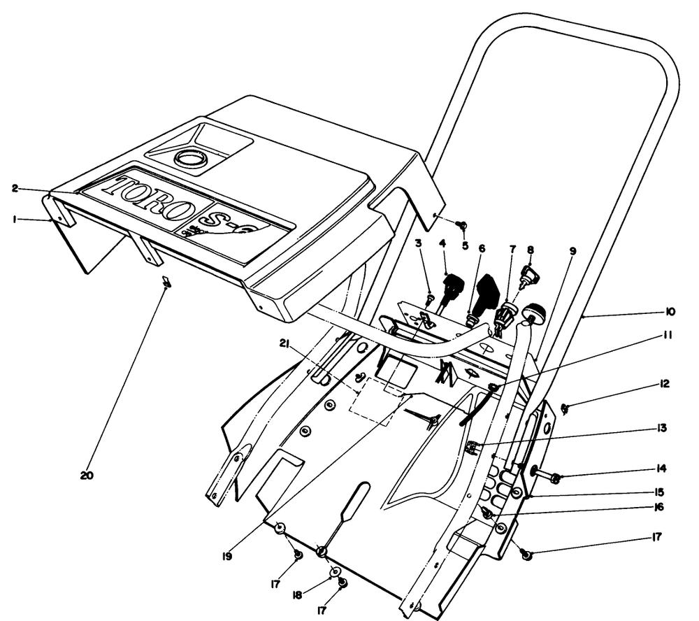 Shroud & Handle Assembly Diagram and Parts List for 38162 1000001 - 1999999 Toro Snow Blower