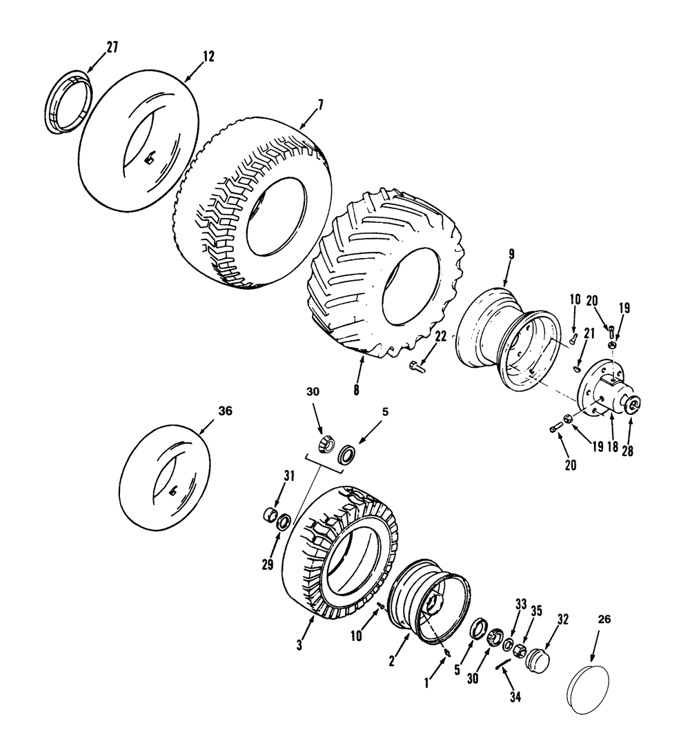 Wheel And Tires Diagram and Parts List for 73501 39000001 - 39999999 Toro Lawn Tractor