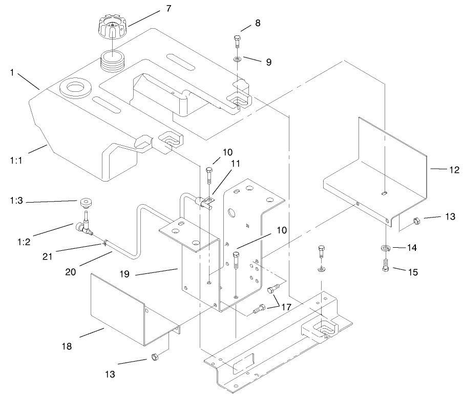 Fuel Tank Assembly Diagram and Parts List for 73429 9900001 - 9999999 Toro Lawn Tractor