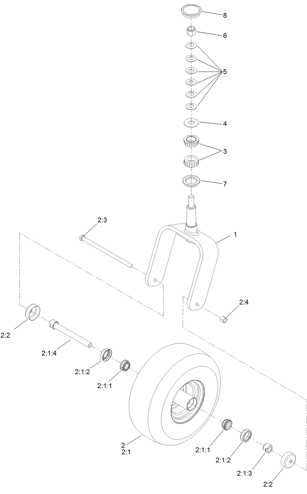 Caster Wheel Assembly Diagram and Parts List for 74072 403226744-404399999 Toro Lawn Mower