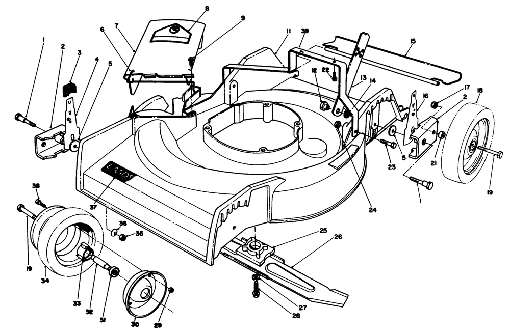 Housing Assembly Diagram and Parts List for 22580 0000001 - 0999999 Toro Lawn Mower