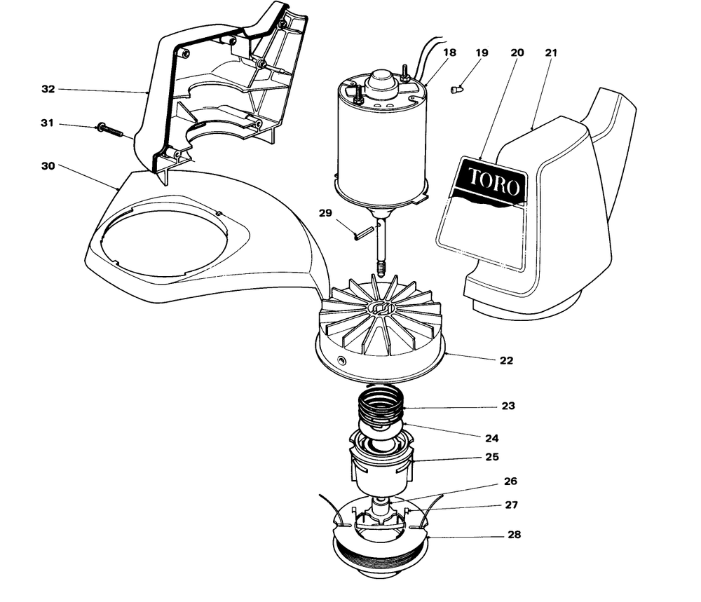 Motor And Housing Assembly Diagram and Parts List for 51425 9000001 - 9999999 Toro Trimmer
