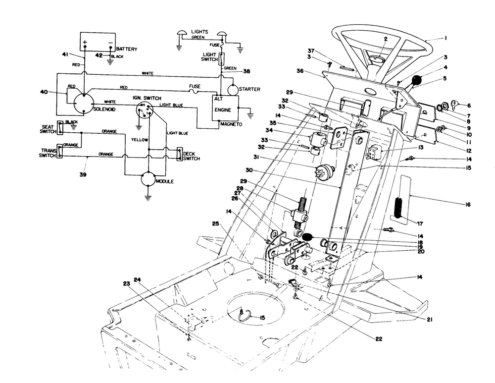 Steering Wheel & Dash Assembly Diagram and Parts List for 57385 1000001 - 1999999 Toro Lawn Tractor