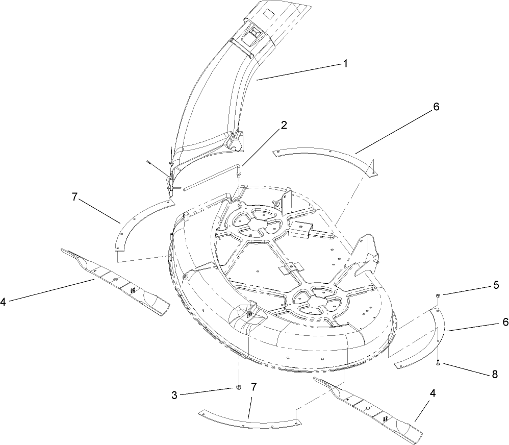 Discharge Chute And Blade Assembly Diagram and Parts List for 79214 316000001 - 316999999 Toro Lawn Tractor