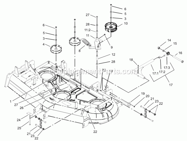 Idler, Pulley/Lift Strut, Chain Assembly Diagram and Parts List for 74179 230006001-230007000 Toro Lawn Mower