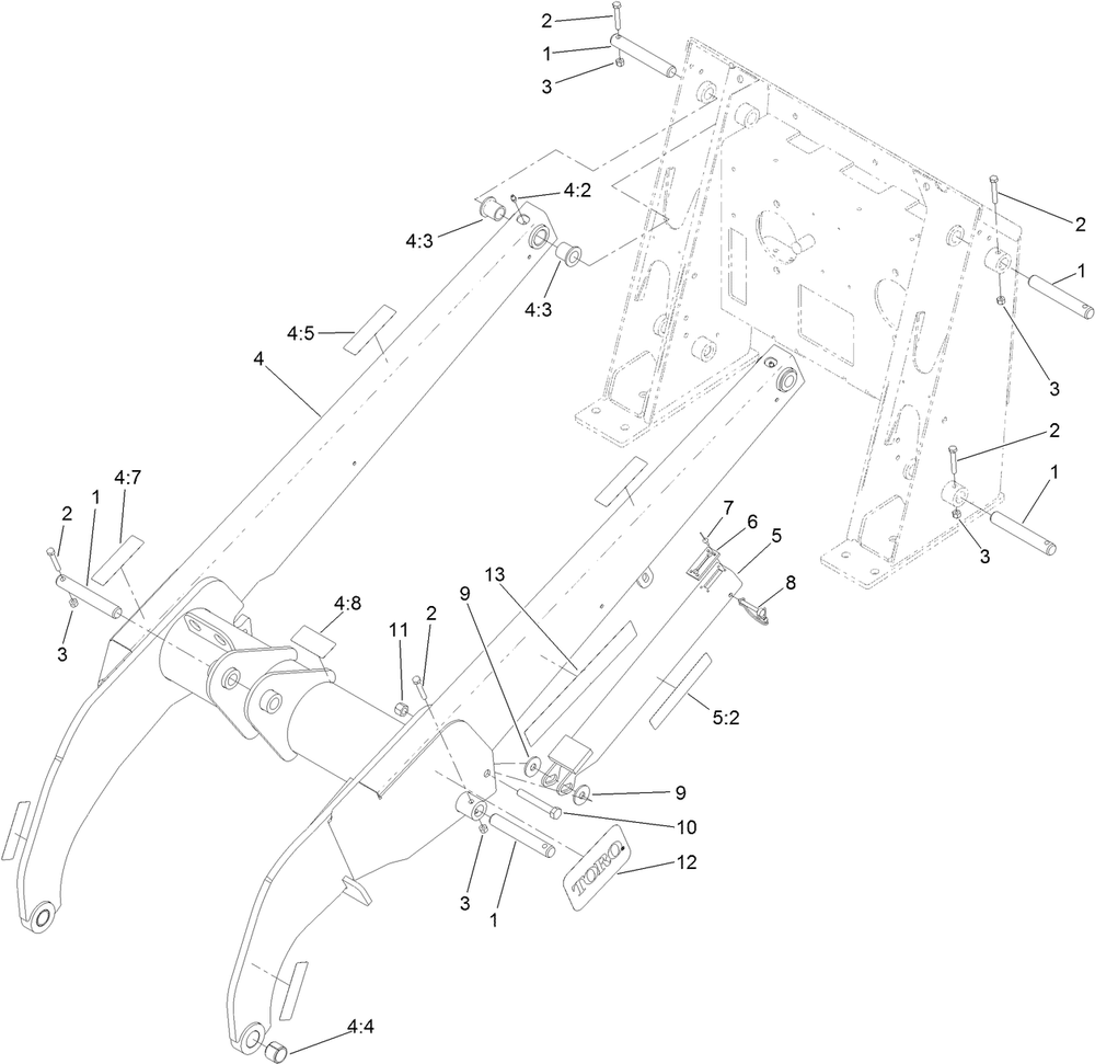 Loader Arm Assembly Diagram and Parts List for 22342HA 400000000 - 411759999 Toro Lawn Tractor Accessories