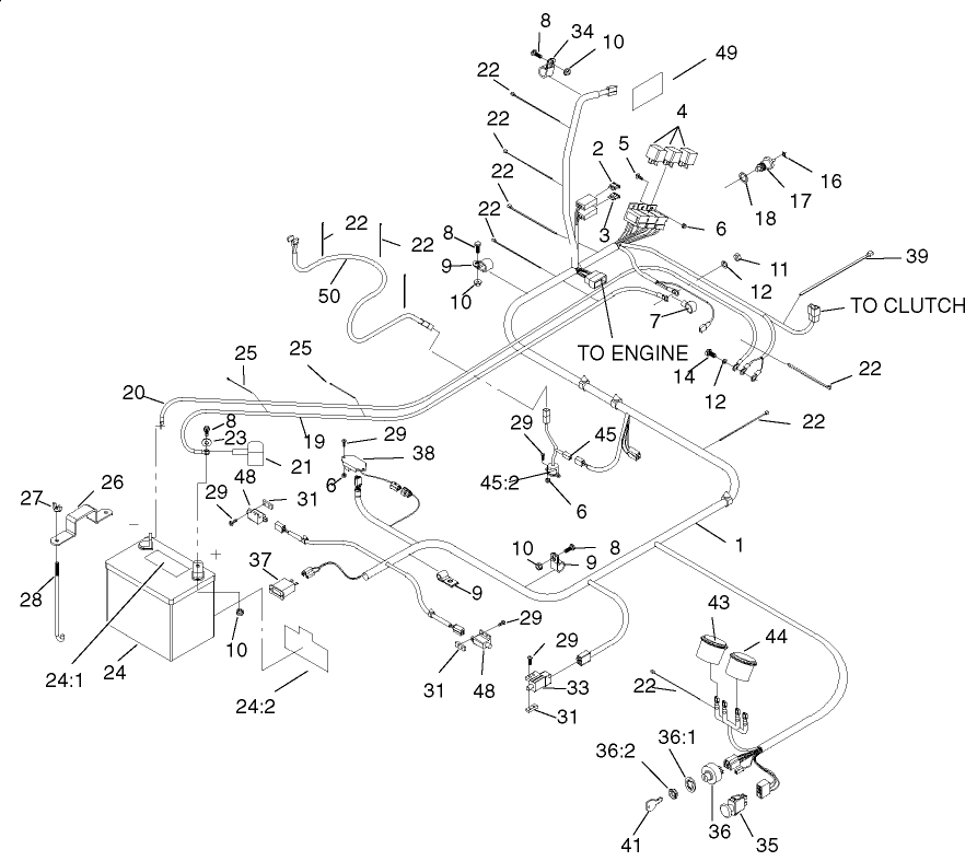 Electrical System Assembly Diagram and Parts List for 74213 (220000001-220999999)(2002) Toro Lawn Mower