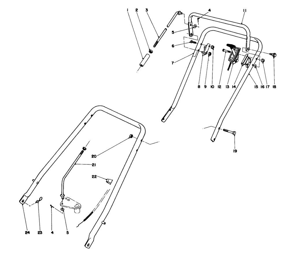 Handle Assembly Diagram and Parts List for 23177 7000001 - 7999999 Toro Lawn Mower