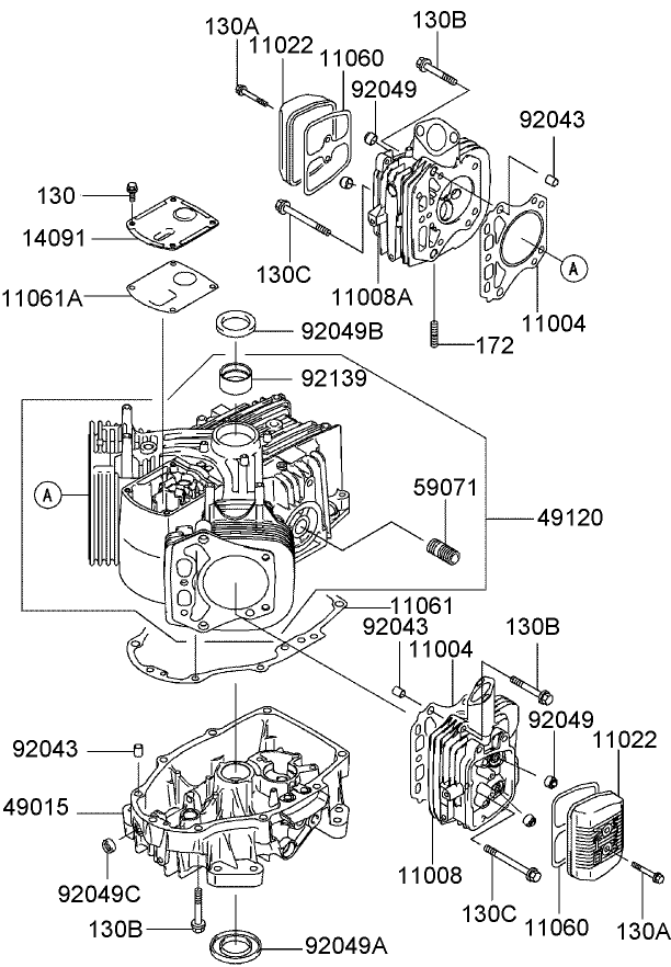Cylinder And Crankcase Assembly Diagram and Parts List for 30314TE (260000001-260999999)(2006) Toro Lawn Mower