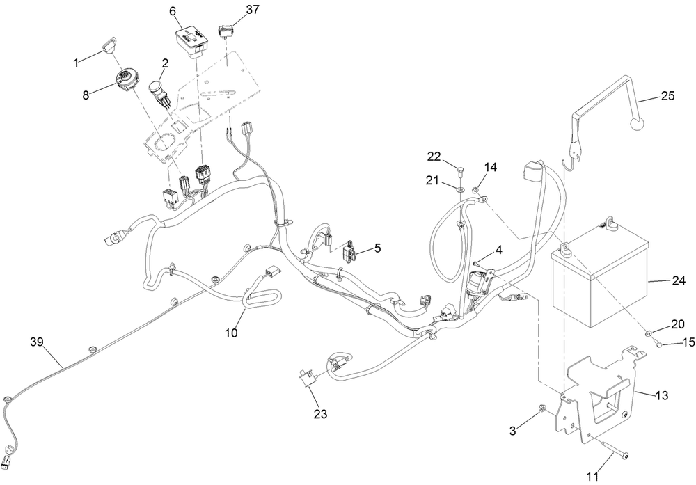 Electrical Assembly Diagram and Parts List for 74497 400000000-999999999 Toro Lawn Tractor