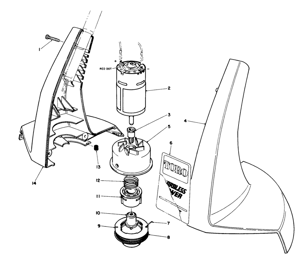 Motor And Housing Assembly Diagram and Parts List for 51770 0000001 - 0999999 Toro Trimmer