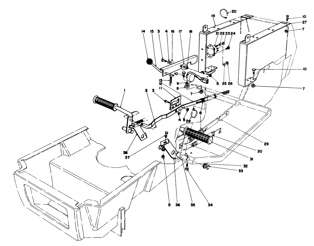 Brake & Clutch Pedal Assembly Diagram and Parts List for 57360 6000001 - 6999999 Toro Lawn Tractor