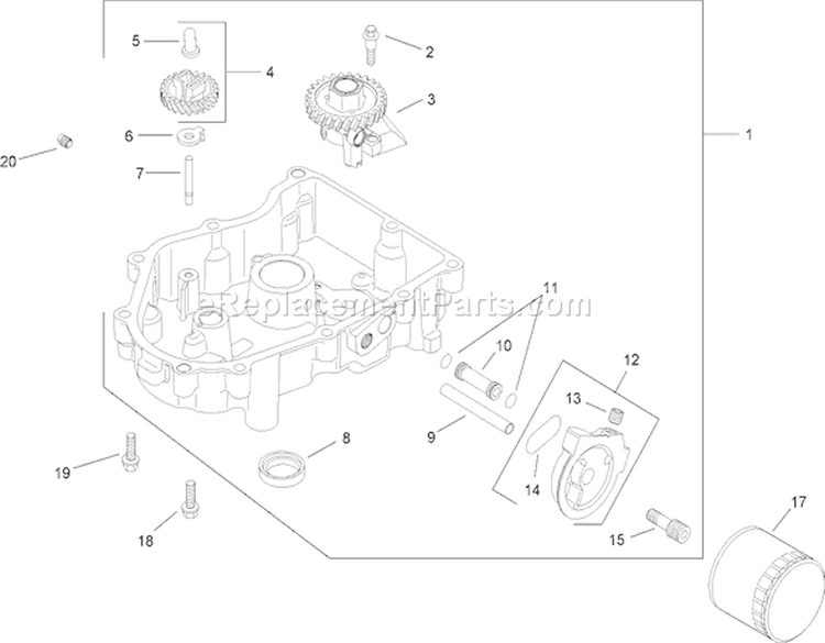 Oil Pan and Lubrication Assembly Diagram and Parts List for 14AP80RP744 1A136H30000 - 2006 Toro Lawn Tractor
