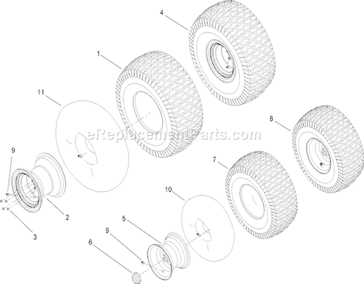 Front and Rear Wheel Assembly Diagram and Parts List for 14AQ81RP544 1A136H30000 - 2006 Toro Lawn Tractor