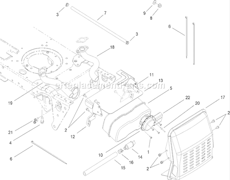 Muffler Assembly Diagram and Parts List for 14AQ81RP544 1A136H30000 - 2006 Toro Lawn Tractor