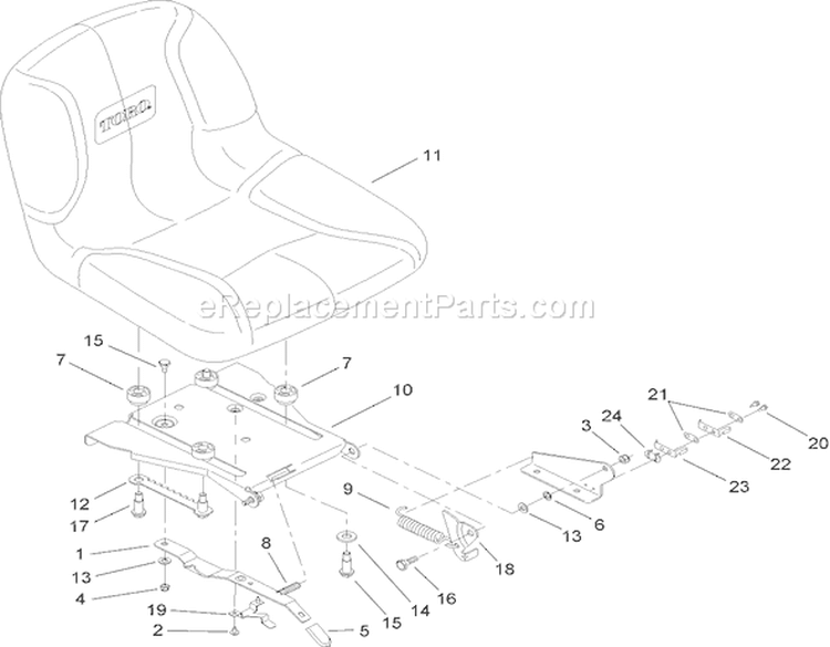 Seat Assembly Diagram and Parts List for 14AQ81RP544 1A136H30000 - 2006 Toro Lawn Tractor