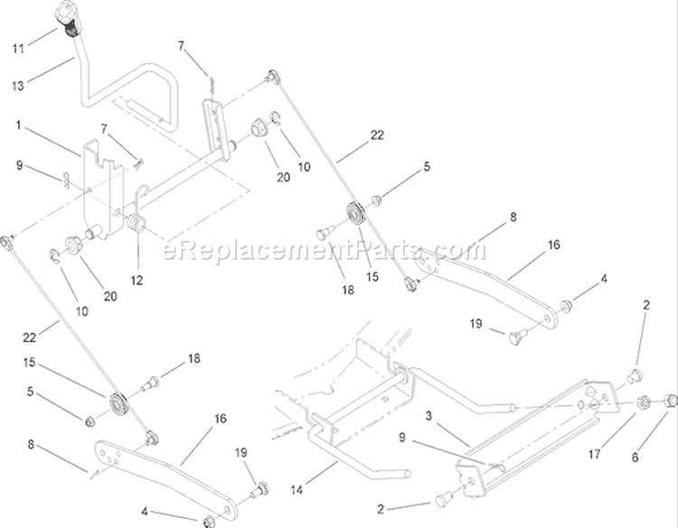 Deck Lift Arm Assembly Diagram and Parts List for 14AQ81RP544 1A136H30000 - 2006 Toro Lawn Tractor