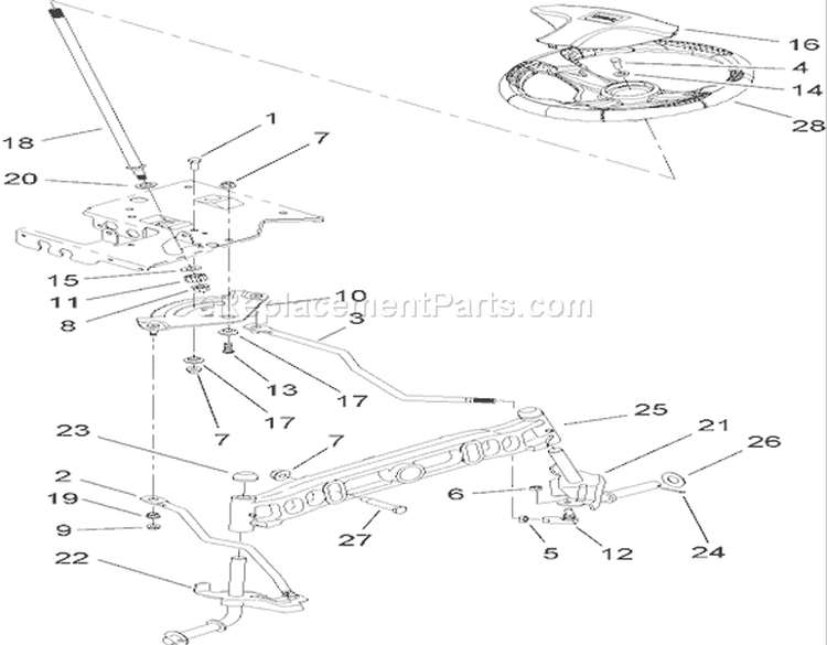 Steering Shaft and Front Axle Assembly Diagram and Parts List for 14AQ81RP748 1B087H30130 - 2007 Toro Lawn Tractor