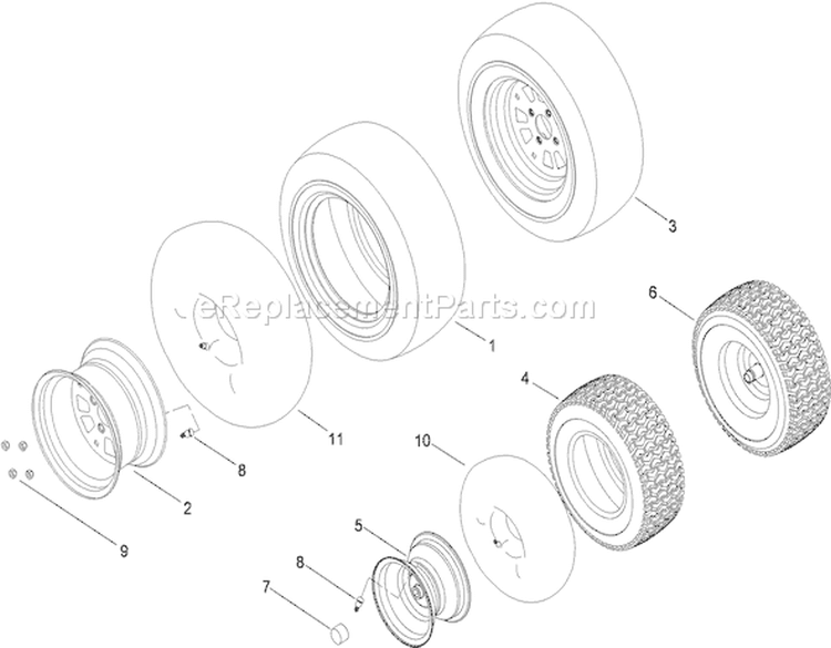 Front and Rear Wheel Assembly Diagram and Parts List for 14AQ81RP848 1-1 - 2009 Toro Lawn Tractor