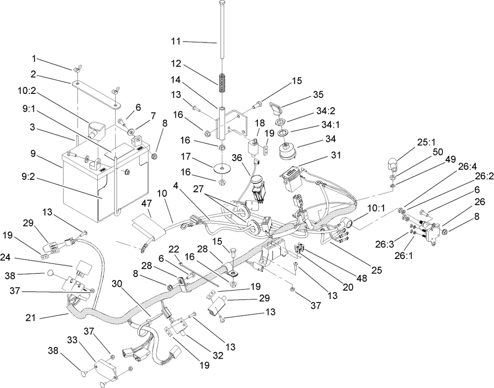 Electrical Assembly Diagram and Parts List for 74448 (280000001-280999999)(2008) Toro Lawn Mower
