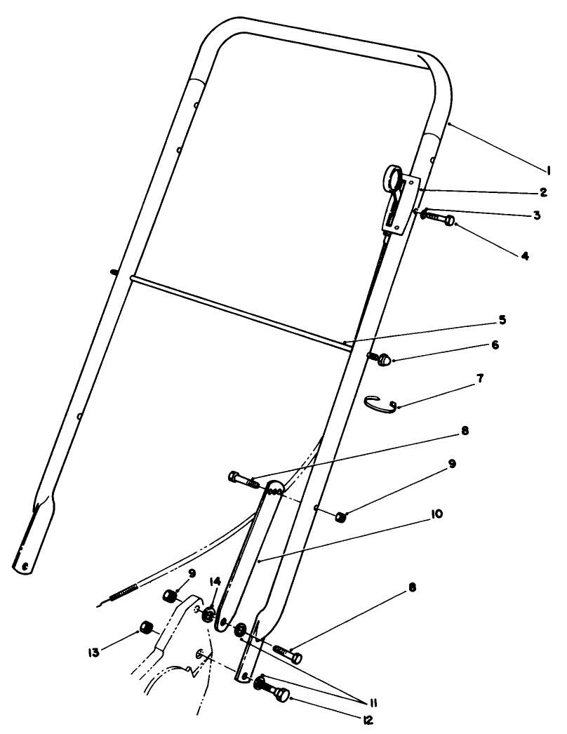 Handle Assembly Diagram and Parts List for 22525 8000001 - 8999999 Toro Lawn Mower
