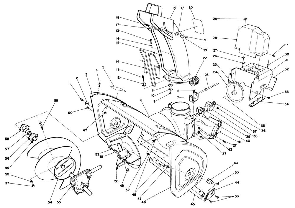 Housing & Chute Assembly Diagram and Parts List for 38525 9000001 - 9999999 Toro Snow Blower