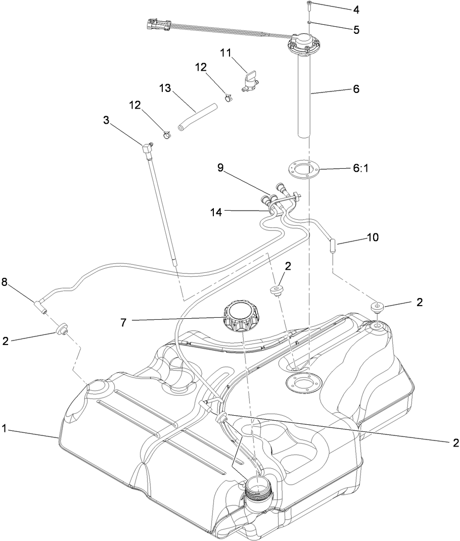 Fuel Tank Assembly Diagram and Parts List for 74925TE (310000001-310999999)(2010) Toro Lawn Mower