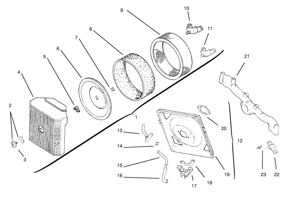 Air Intake/Filtration Diagram and Parts List for 72110 8900600 - 8999999 Toro Lawn Tractor
