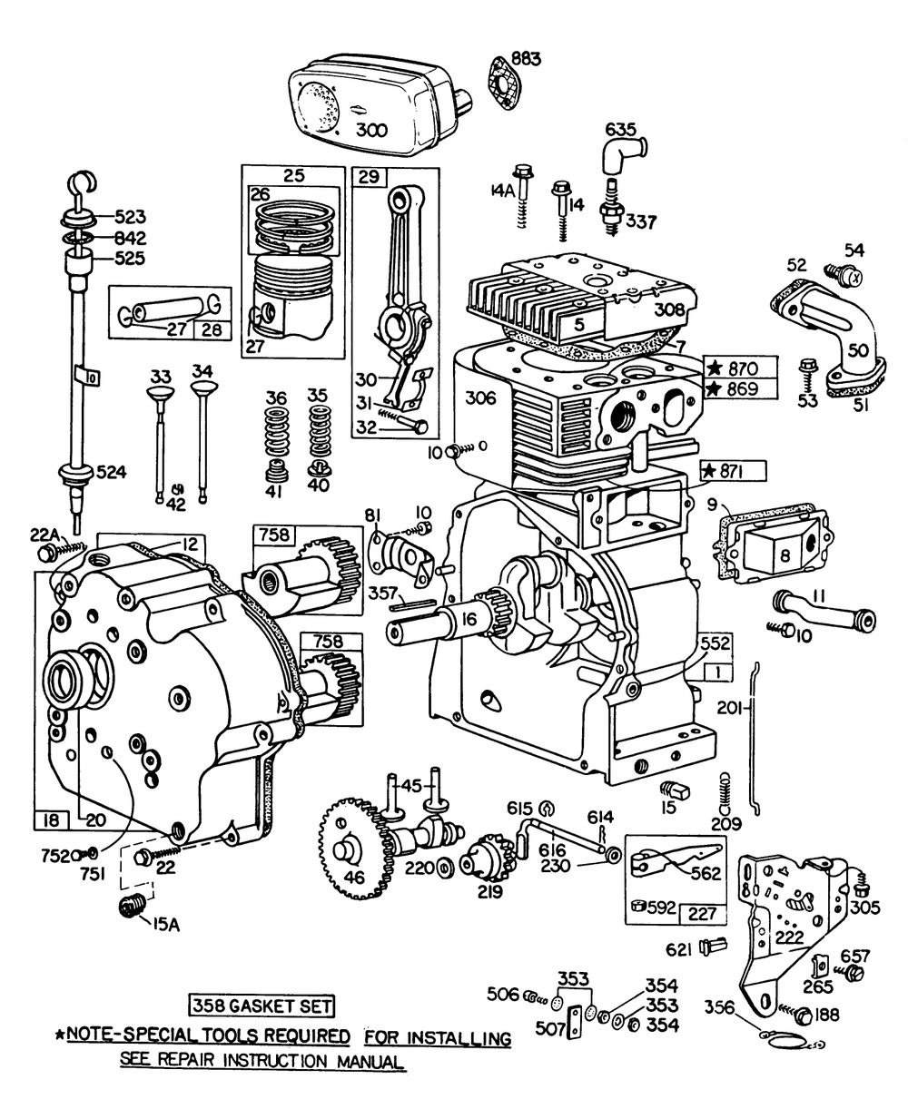 Engine Model No. 252416 Type 0190-01 (Model 38095) Diagram and Parts List for 38155 1000001 - 1999999 Toro Snow Blower